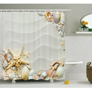 Seashell Bathroom Decor Starfish Decor Shower Curtain Seacoast With Sand Colorful Various Seashells Tropics Aquatic Wildlife Theme