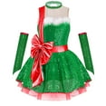 thumbnail image 5 of iiniim Christmas Dance for Girls Santa Claus Cosplay Party Figure Ice Skating Tutu Dress with Oversleeves Green 14, 5 of 7