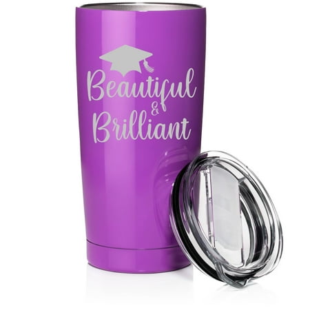 

Smooth Body Tumbler Stainless Steel Vacuum Insulated Travel Mug Cup Gift Beautiful Brilliant Grad Graduation (20 oz Purple)
