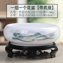 Elainilye Ceramic Hydroponic Flower Bowl with Plastic Stand, Chinese Style Water Planter for Indoor Plants, Decorative Bonsai Pot for Office Desk, Home Garden, Tabletop Decor