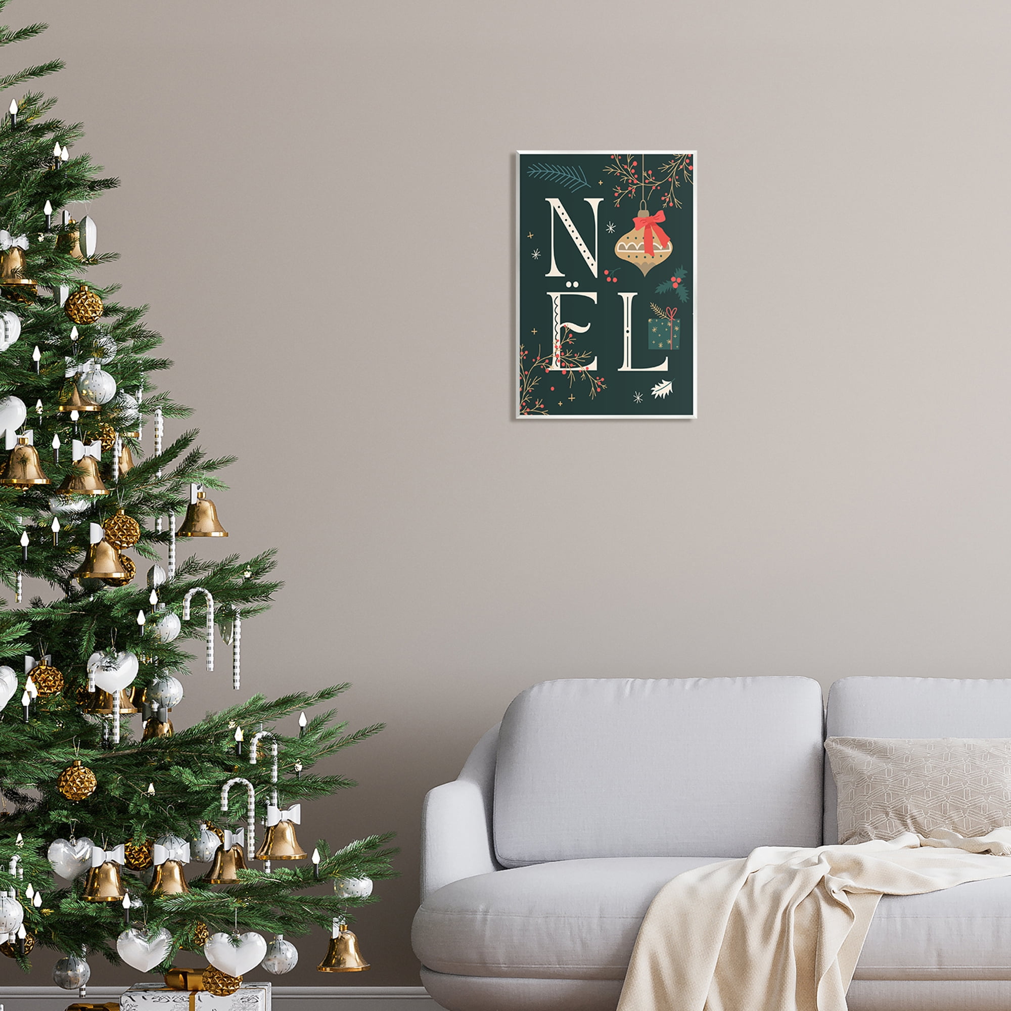 Stupell Industries Noel with Holiday Ornament Holiday Painting Unframed Art Print Wall Art, 13 x 19