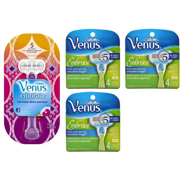 Gillette Venus Embrace Razor + 12 Refill Blade + Makeup Blender Stick