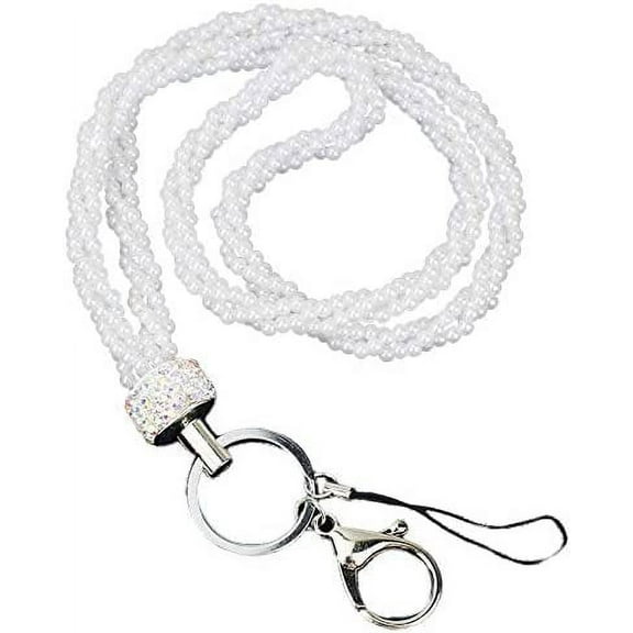 Nvzi Super Fashion Imitation Pearl Beaded Badge ID Necklace Lanyard for Women (White)