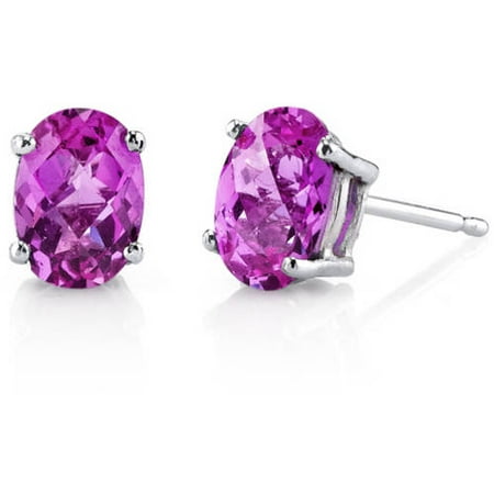 Oravo 2.00 Carat T.G.W. Oval-Cut Created Pink Sapphire 14kt White Gold Stud Earrings