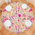 thumbnail image 2 of Round Tablecloth with Elastic Fit and Gentle Floral Design, Durable Polyester Fabric, Water-Resistant, Fits 44-52 Inch Indoor Table, 2 of 4