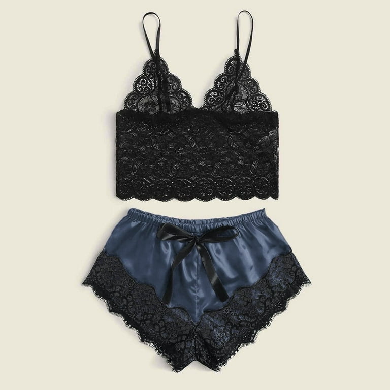 Floral lace cami top with satin shorts clearance