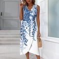 thumbnail image 2 of WTOBBY Women's Spring Summer Elegant Wrap V-Neck Floral Boho Beach Dress Flowy Ruched Hawaiian Maxi Dress with Lightweight Material for Vacation and Resort Wear,Sky Blue S, 2 of 5