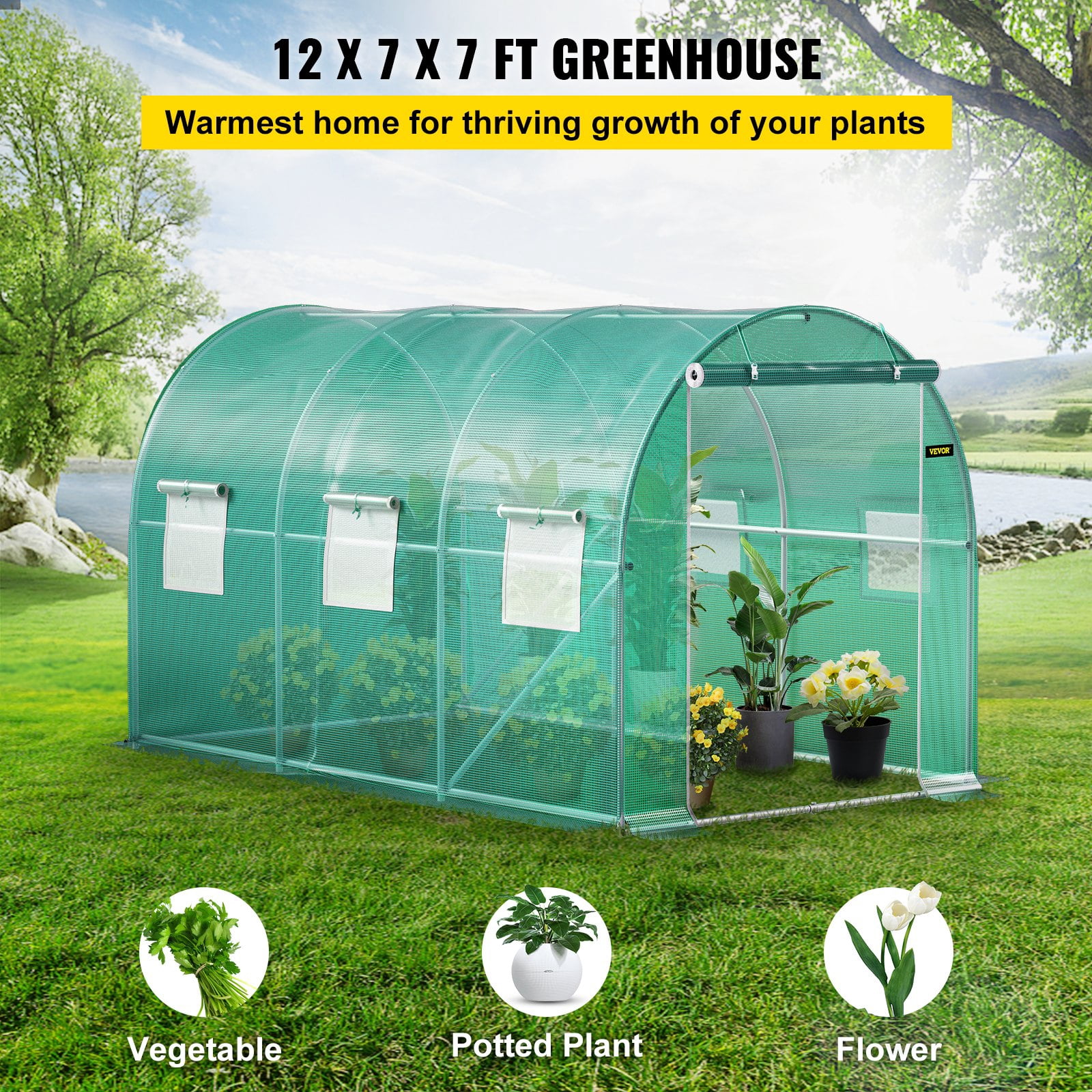 VEVOR Walk-in Tunnel Greenhouse, 12x7x7 ft, Portable Plant Hot House