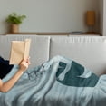 thumbnail image 3 of Mermaid Soft Flannel Fleece Throw Blanket, Sleeping Girl Design Wavy Hair Hand Drawn Effect Grungy Backdrop, Cozy Plush for Indoor and Outdoor Use, 70" x 90", Pale Blue Dark Teal, by Ambesonne, 3 of 5