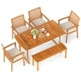 thumbnail image 1 of Gymax Set Of 6 Outdoor Acacia Wood Dining Set Rectangle Dining Table w/ 4 Chairs & Bench, 1 of 7