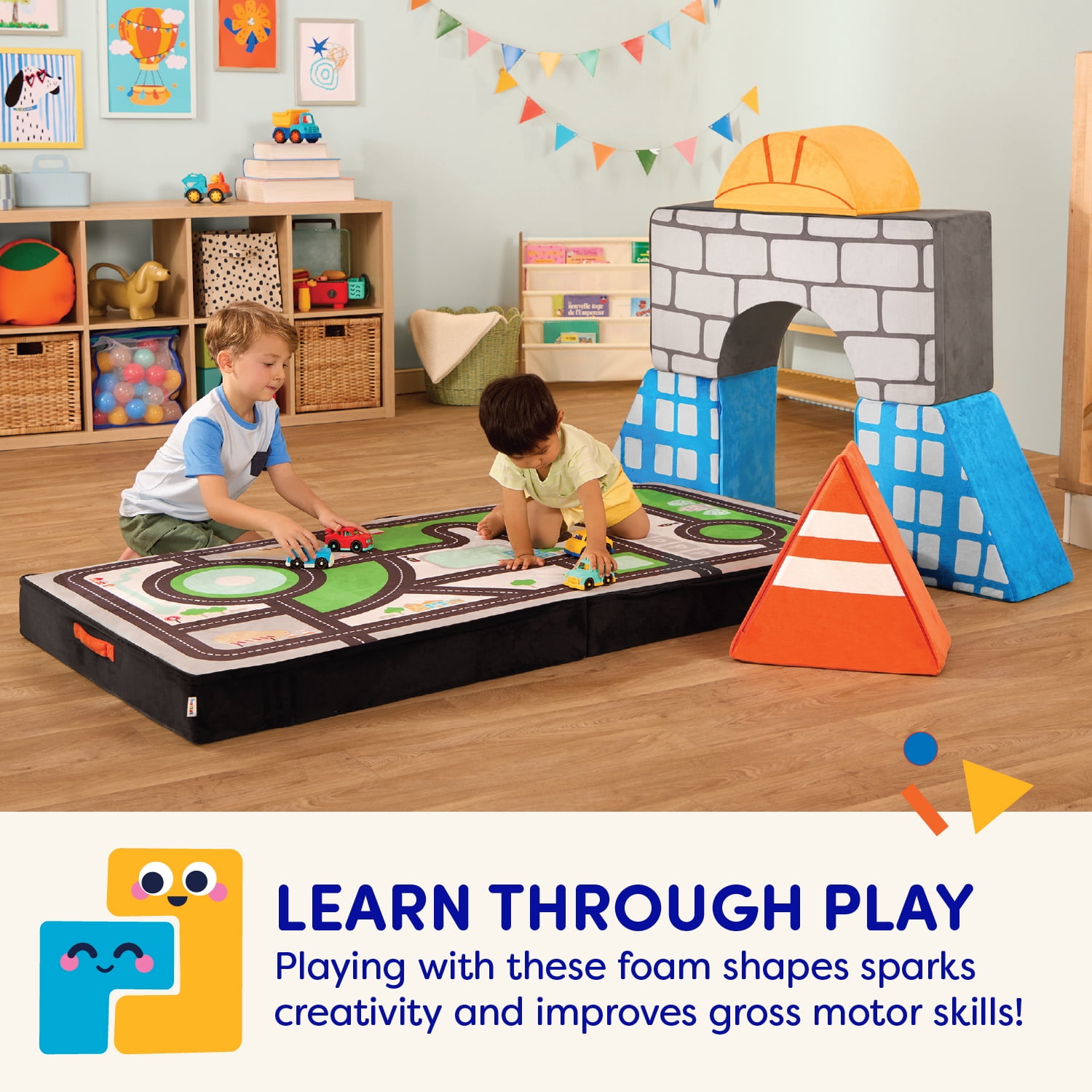 Battat Cloud Castle Build City Foam Fort Building 6 Piece Set Indoor Soft Climbing Blocks for 12 Months +