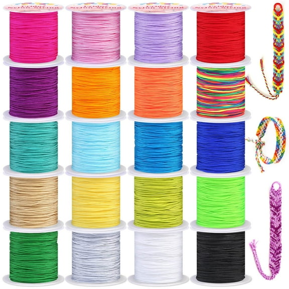 GIRACOA Nylon String for Bracelets, 25 Rolls 0.8mm String Lacing Cord with A Spring-action Scissors for Jewelry Making, Beading, Necklaces, Friendship Bracelets, Tassels and Craft
