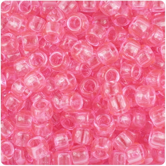 BeadTin Pink Transparent 9mm Barrel Pony Beads (500pc)