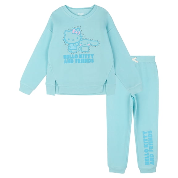Hello Kitty Cinnamoroll Fleece Drop Shoulder Pullover Sweatshirt and Jogger Pants Outfit Set Toddler to Big Kid