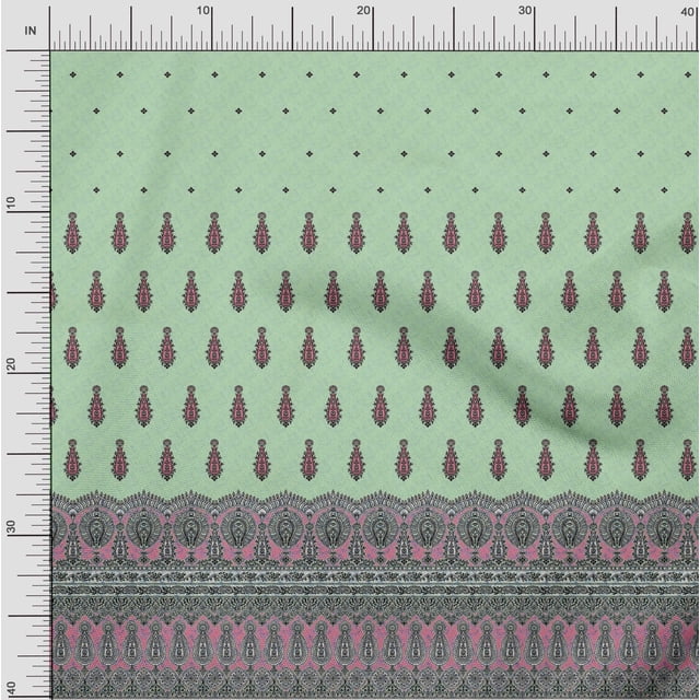 oneOone Polyester Lycra Mint Fabric Floral Block Panel Sewing Material Print Fabric By The Yard 56 Inch Wide