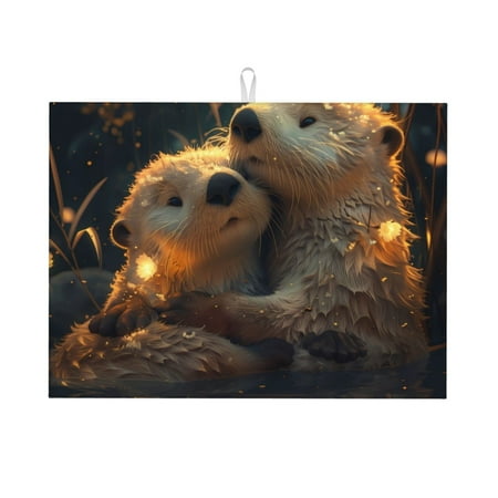 

Qekee Adorable Otter Pair Hug Print Dish Drying Mat Dishes Drainer Mat for Kitchen Counter Microfiber Absorbent Dish Draining Reusable Washable Draining Racks Extra Large 18 x24