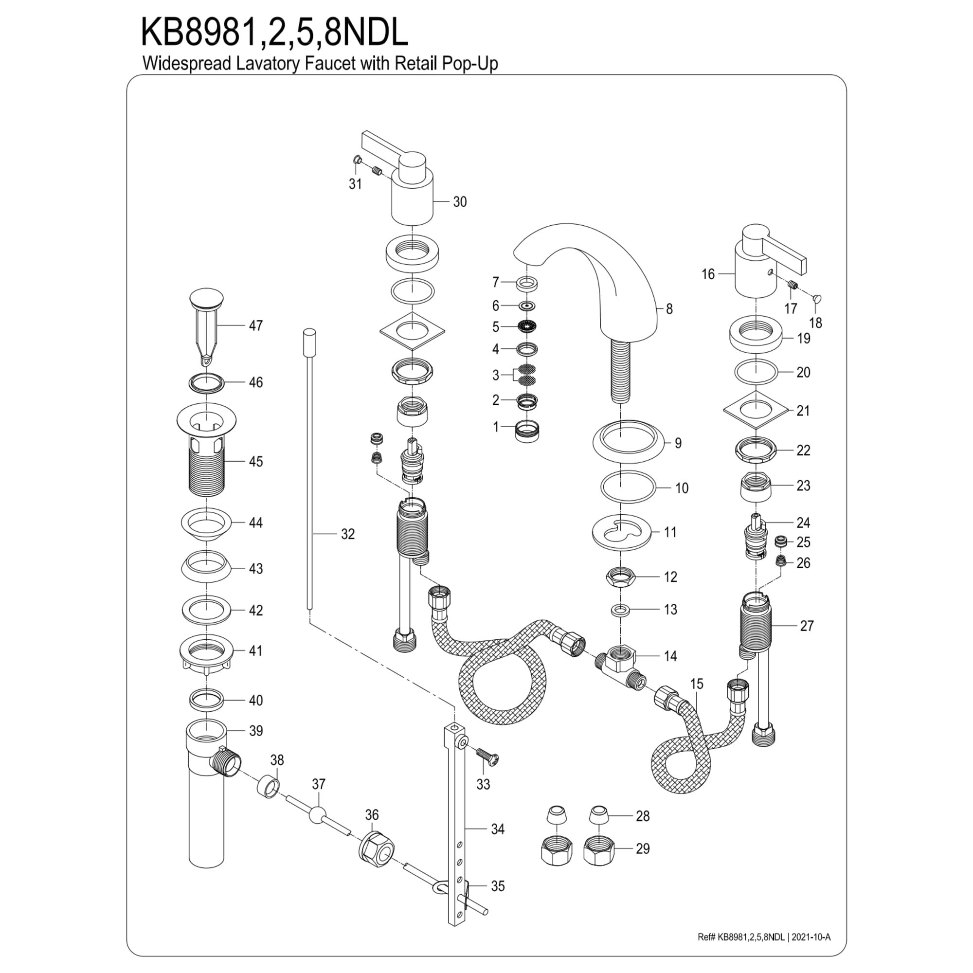 Kingston Brass KB8981NDL NuvoFusion Two-Handle 3-Hole Deck Mount Widespread Bathroom Faucet with Pop-Up Drain in Polished Chrome