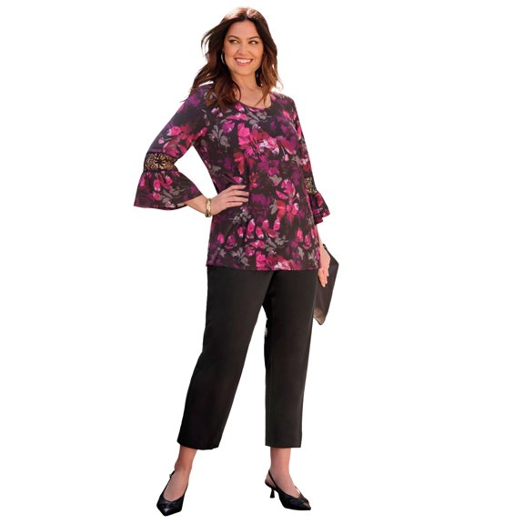 Catherines Women's Plus Size Dream Drape Bella Crochet Trim Top