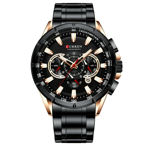 CURREN 8363 Watch for Male Men Quartz Man Wristwatch Watches with Stainless Steel Strap Band Three Sub-Dials Second Minute Microsecond Chronograph Date Calendar Indicator Waterproof Luminous Hands Wea
