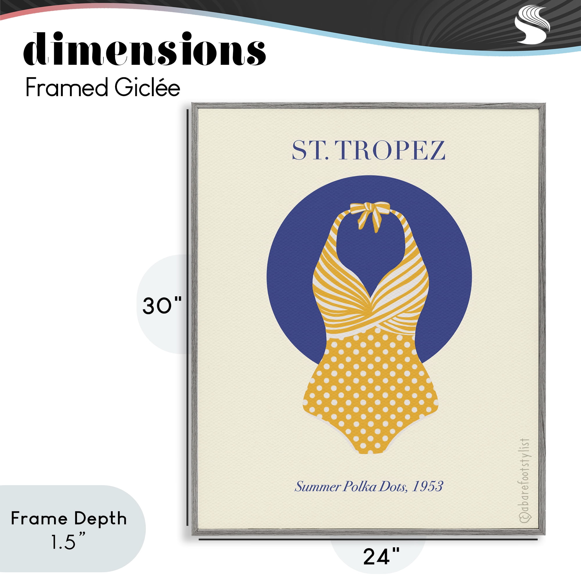 Stupell Industries St. Tropez Dotted Swimsuit Gray Framed Giclee Art, design by A Barefoot Stylist