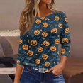 thumbnail image 2 of Camiseta de mujer con estampado de Halloween, manga 3/4, para uso diario, fin de semana, básica, cuello redondo, top regular, 2 of 5