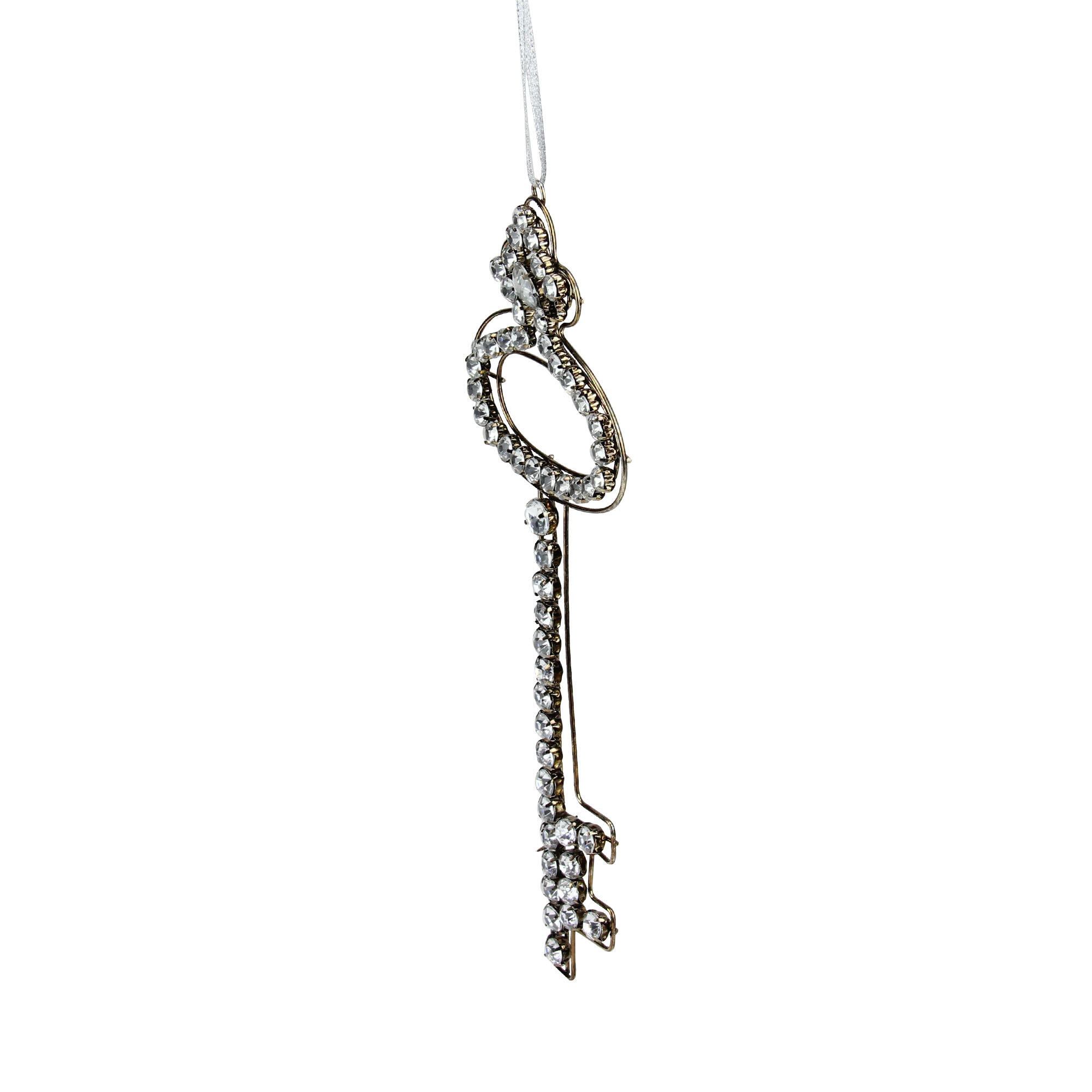 9" Antique-Style Rhinestone Covered Key Christmas Ornament