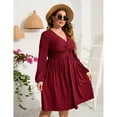 thumbnail image 4 of Women's Long Sleeve V Neck Knotted Elastic Front Knee Length Plus Size Midi Dress, 4 of 5