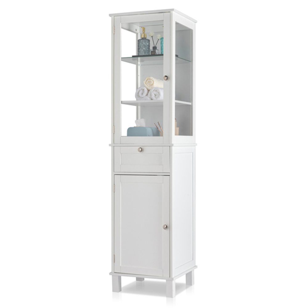 Bathroom Storage White Wood Narrow Tall