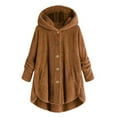 thumbnail image 3 of Abcnature Women Plus Size Button Plush Tops Hooded Loose Cardigan Wool Coat Winter Jacket Brown S, 3 of 5