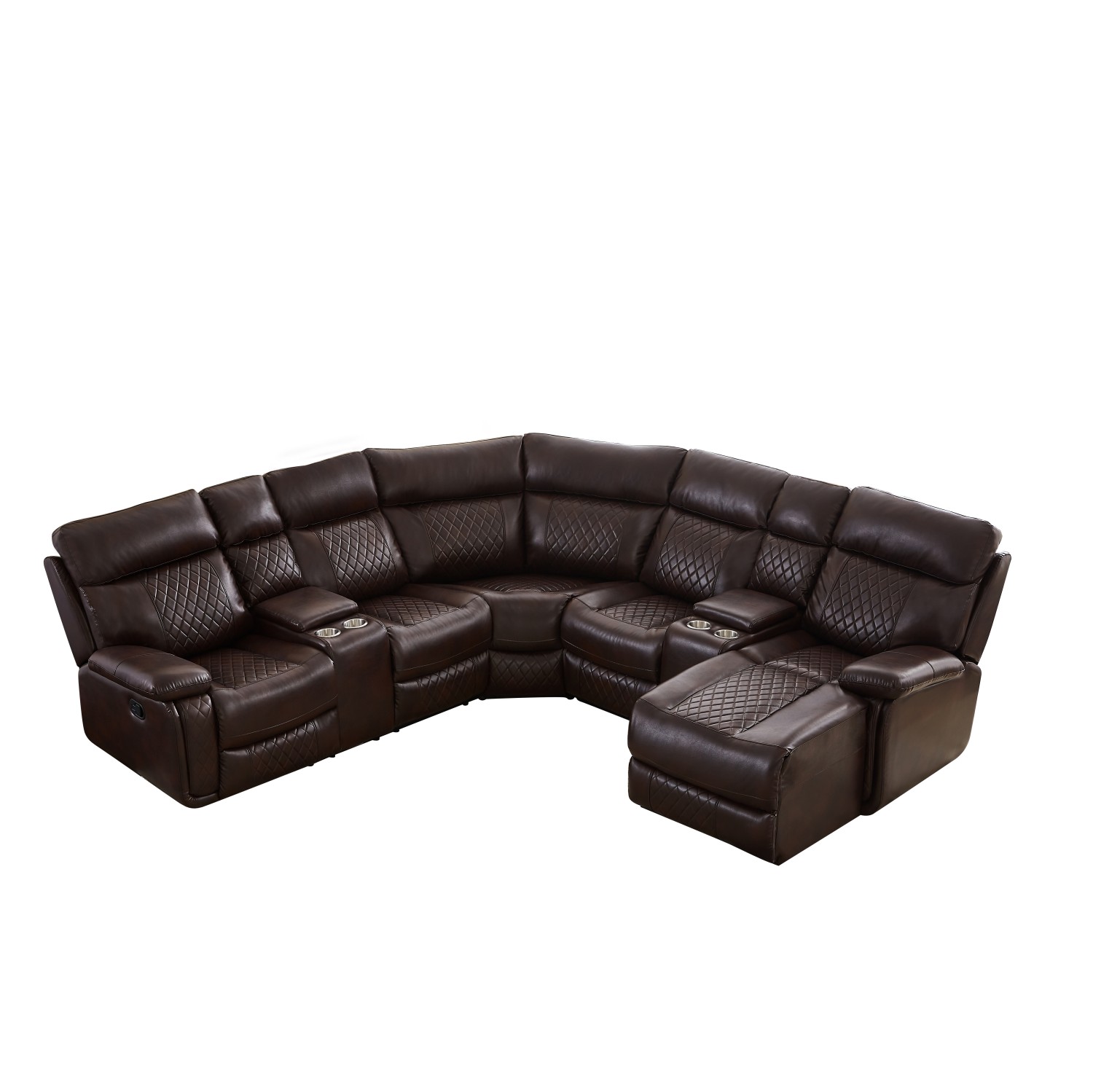 Gewnee Manual Reclining Sectional Sofa with Streamlined Recline Seating, 2 Consoles with Cup Holders, 2 Recliners, Storage Included Sofa Couch for Living Room