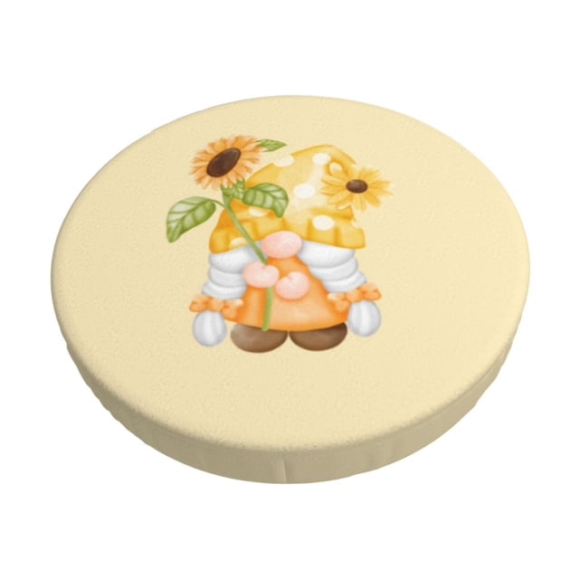 Disketp Sunflower Gnomes 3 Funda Redonda para Taburete, Funda de Cojín para Silla de Bar Suave y Elástica-14 inch