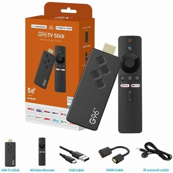G96 H313 Clé TV Boîtier TV 2G+8G Boîtier Multimédia HD TV Wi-Fi 2.4G Double Bande Télécommande Vocale Android