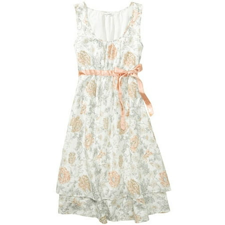 Juniors Sleeveless Floral Dress with Satin Sash