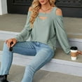 thumbnail image 2 of Arlun,Womens Cold Shoulders T Shirts Trendy Cut out Long Sleeve Printed Solid Color Casual Tops Loose Fit Soft Comfortable Fall Fashion Tees Shirts Green XXL, 2 of 9