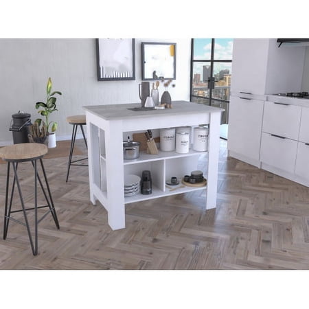 Cterwk Kitchen Island with 3 Shelves Perfect for Dining Room Living Room White + Light Gray