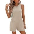 thumbnail image 3 of Women's Jumpsuits 2026 Casual Solid Summer Romper Sleeveless Crewneck Short Pants Romper with Pockets - Summer Romper Short Jumpsuits Wide Leg Overalls Casual Beach Vacation Outfits Beige L, 3 of 7