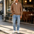 thumbnail image 4 of Mens Zip Up Sweatshirt No Hood Mock Neck Sweatshirts Men's Fleece Jackets Full Zip Lightweight Jacket Seam Pocket Brown L, 4 of 8
