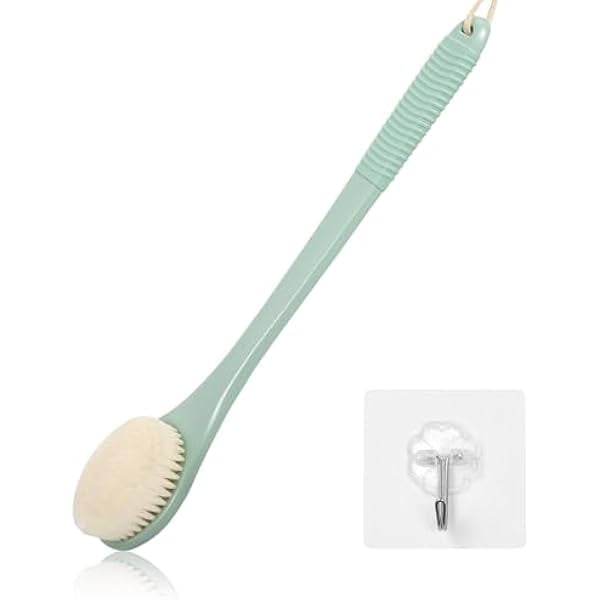 wonima11 17-Inch Back Scrubber for Shower, Anti-Slip Exfoliating Body Brush for Bath, Gentle Back Brush for Shower for Men, and Women, Cleaning Skin for Smooth, Glowing Skin (Pea Green)