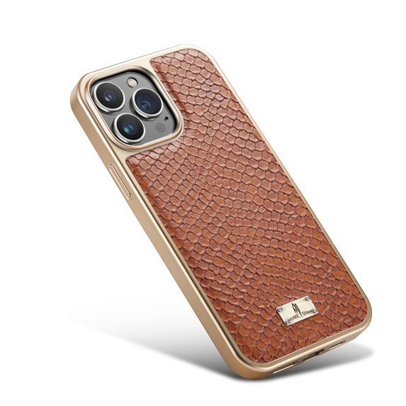 Allytech Snake Pattern iPhone 13 Pro case,Pu leatter Soft TPU Ultra-SlimShockproof iPhone13 pro 6.1 inch,Brown