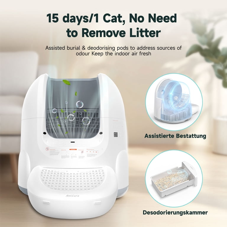 Amicura Cura 2 Automatic Self-Cleaning Cat Litter Box, 65+12L