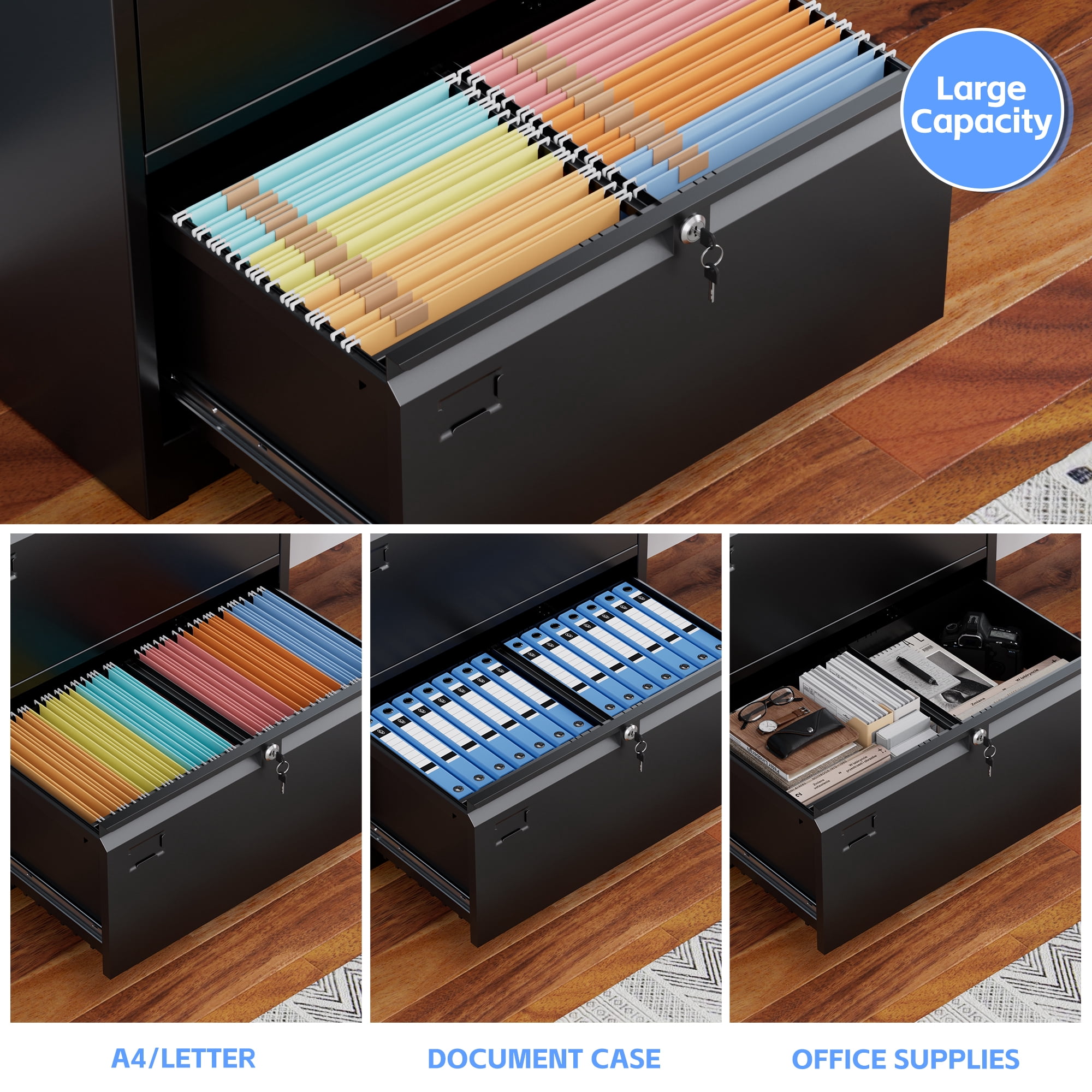 Supeer 2 Drawers Metal Lateral File Cabinets with Individual Locks, Lockable Filing Storage Cabinet for Office, Home, School, Organization Cabinet with Files Bar for Letter/Legal, Assembly required