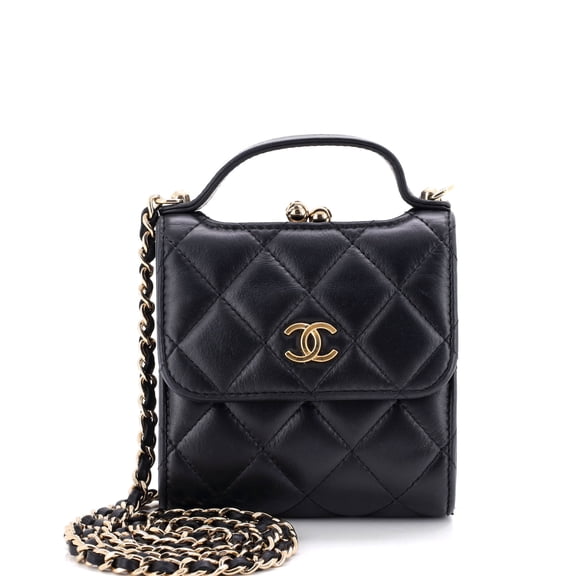 Pre-Owned CC Kisslock Frame Top Handle Clutch with Chain Quilted Lambskin Mini By Rebag