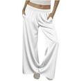 thumbnail image 2 of jtjvou Womens Silk Pajamas Elastic Loose Pants Straight Vintage Trousers With Pockets Casual Leisure Sports Soft Comfortable Fabric for Home Daily Wear White L, 2 of 6
