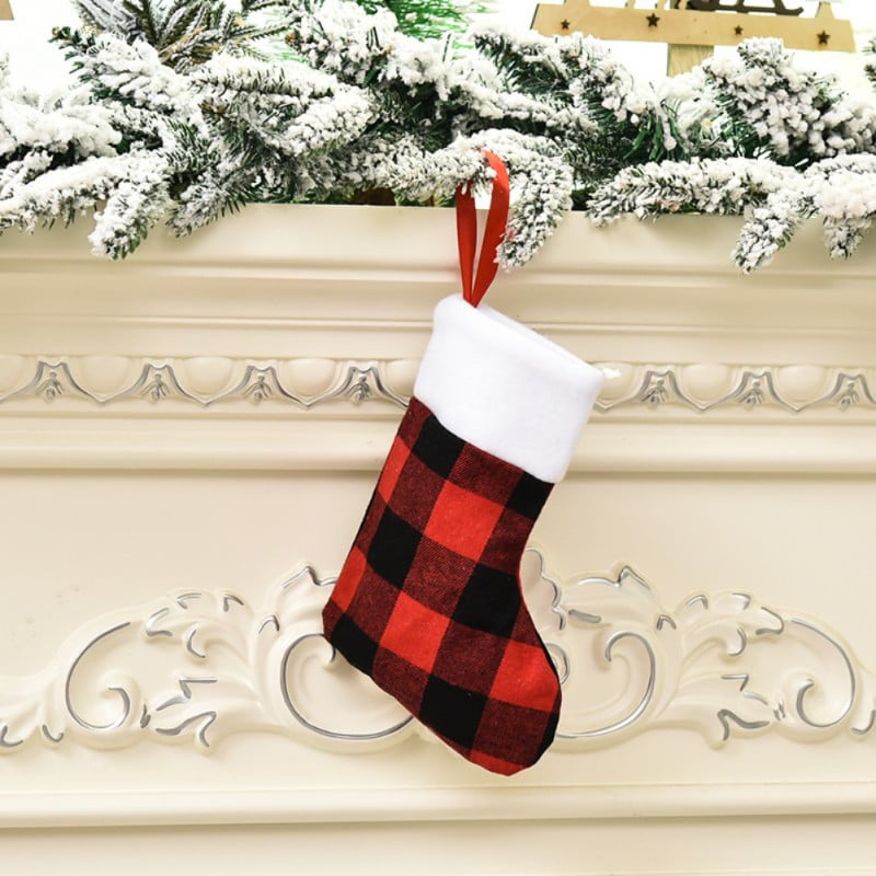 Plaid Christmas Stockings, 7" Classic Buffalo Black Red Plaid Sock