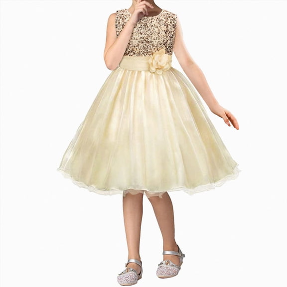 Splozh Girls Fancy Dress 4-9 Years Kids Girls Floral Bridesmaid Pageant Gown Birthday Party Wedding Dress,Rose Gold,5-6 Years