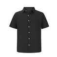 thumbnail image 3 of Iugvhana Mens Short Sleeve Shirts Button Up Hawaiian Textured Casual Solid Dress Shirt Turndown Collar with Pocket Blouse Tops Black M, 3 of 5