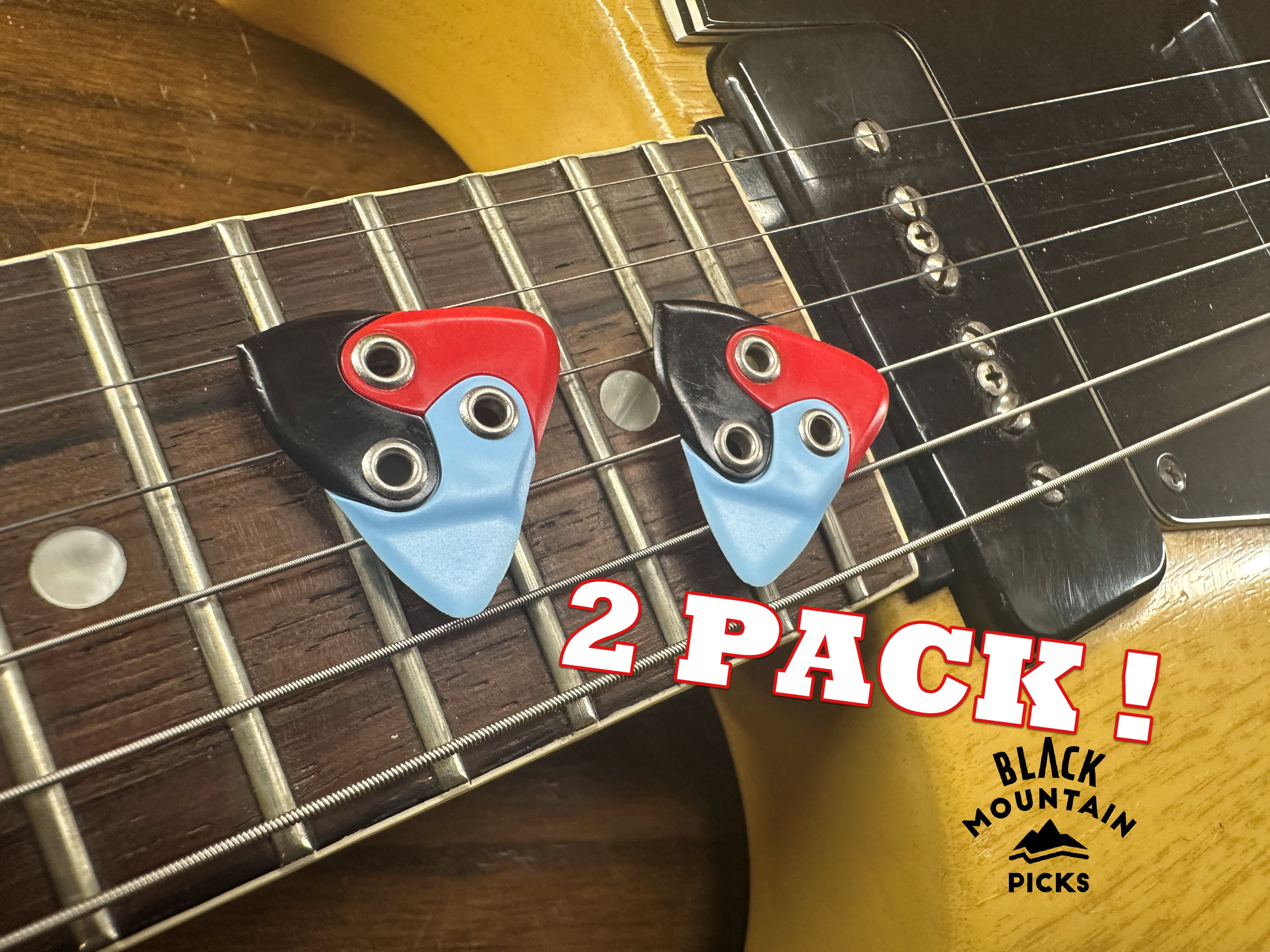 2X BLACK MOUNTAIN Asteroid Guitar Picks With Fat Toad Instrument Cables 6 PACK