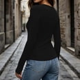 thumbnail image 4 of DISKEBUISS Women's V Neck Long Sleeve Fitted T-Shirt Stretchy Slim Basic Top with Thumb Holes for Daily Layering, 4 of 8