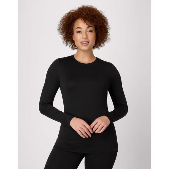 Hanes Women's Long-Sleeve Baselayer Tee, Crewneck Black 2XL