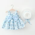 thumbnail image 2 of IBTOM CASTLE Toddler Baby Girls Tutu Dress Summer Sleeveless Backless Princess Casual Birthday Party Dresses Flower Bow Sundress with Straw Hat Set 18-24 Months Blue Flower + Bow, 2 of 4